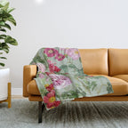 Pink Bloom Botanical Collage Throw Blanket Gallery Image 1