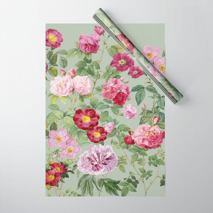 Pink Bloom Botanical Collage Wrapping Paper Gallery Image 1