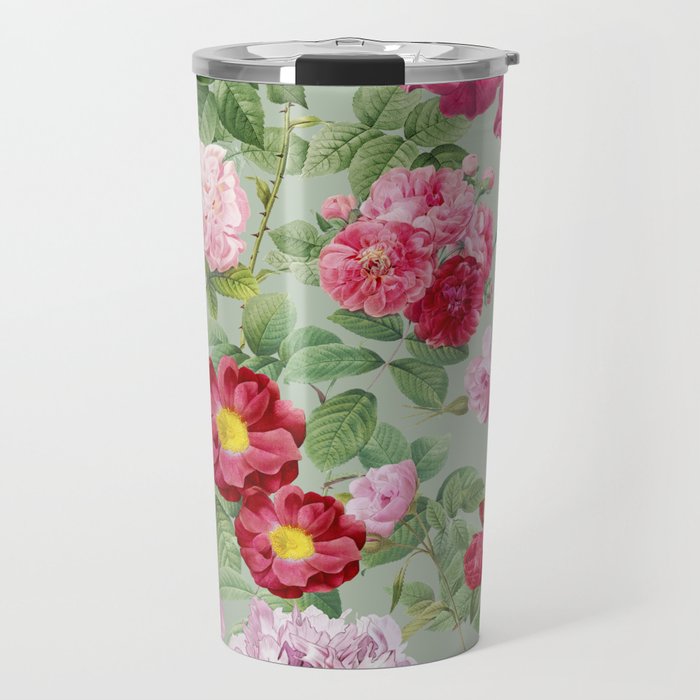 Pink Bloom Botanical Collage Travel Mug Gallery Image 1