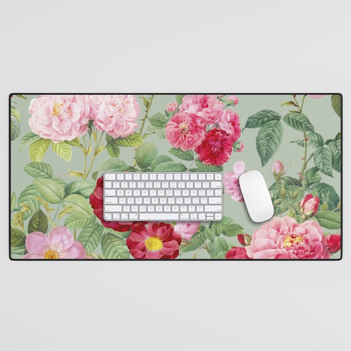 Pink Bloom Botanical Collage Desk Mat Gallery Image 1
