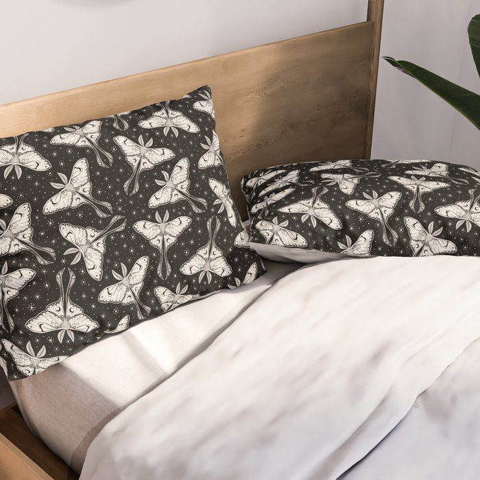 Luna Moth In Black and White Pillow Sham Gallery Image 2