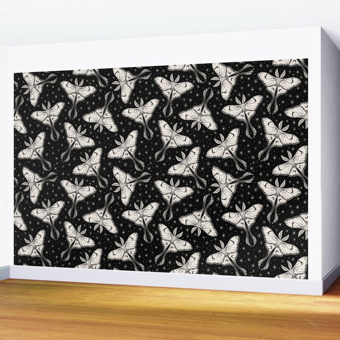 Luna Moth In Black and White Wall Mural Gallery Image 2