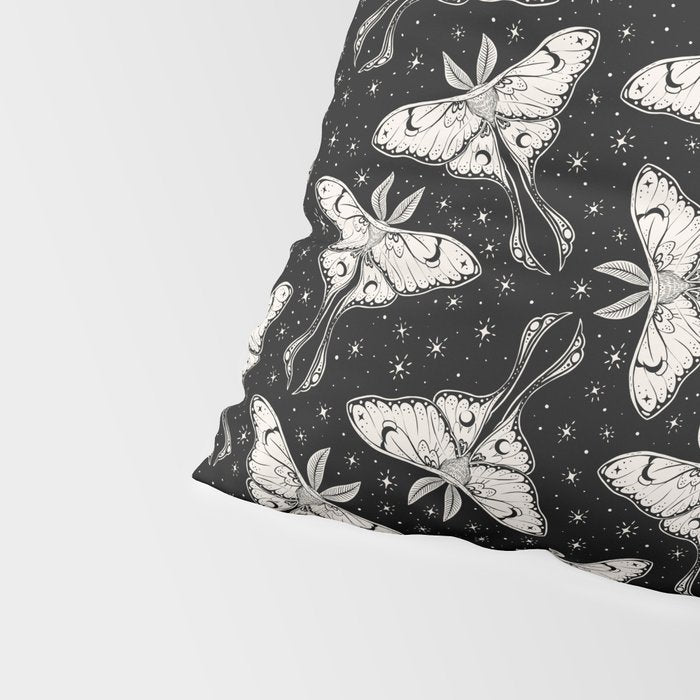 Luna Moth In Black and White Pillow Sham Gallery Image 4