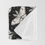 Luna Moth In Black and White Throw Blanket Gallery Image 3
