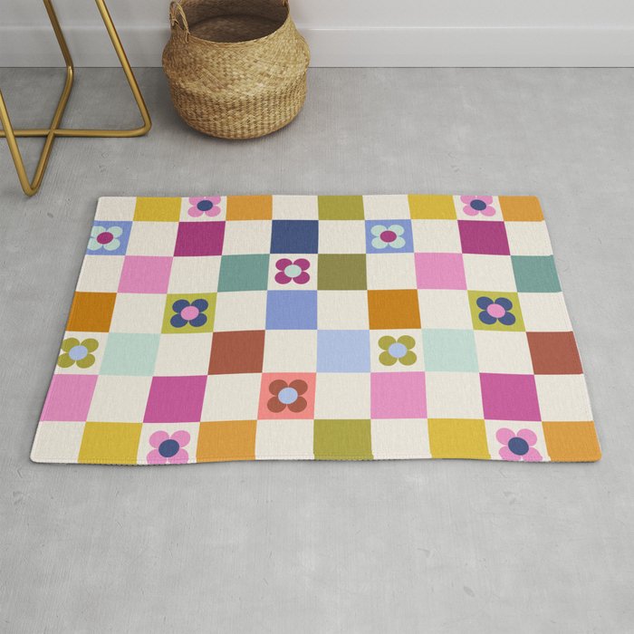 Check mate - retro floral Rug Gallery Image 1