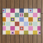 Check mate - retro floral Outdoor Rug Gallery Image 1
