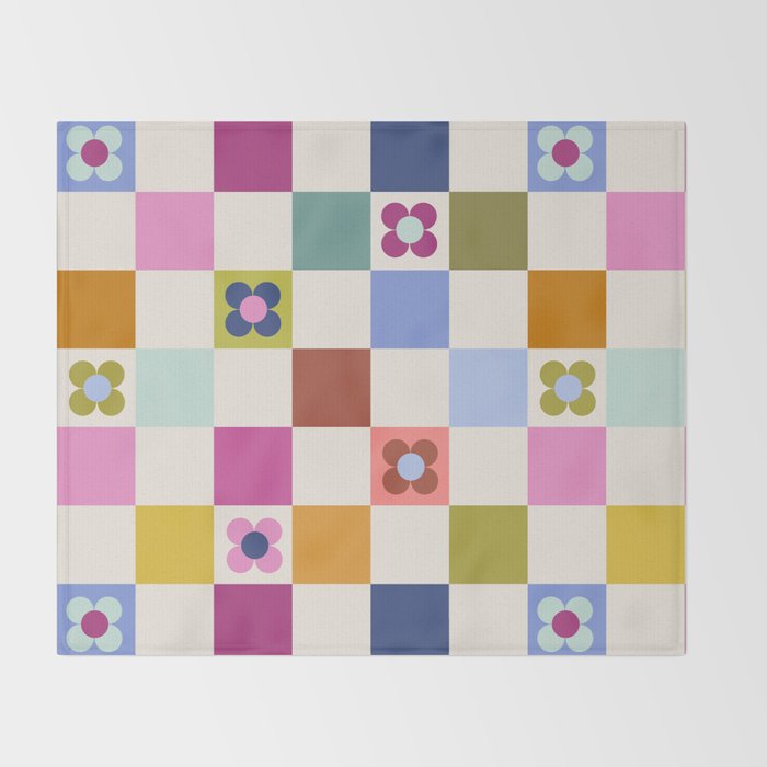 Check mate - retro floral Throw Blanket Gallery Image 2