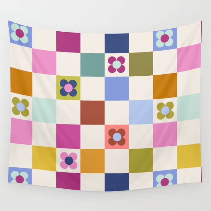 Check mate - retro floral Wall Tapestry Gallery Image 4