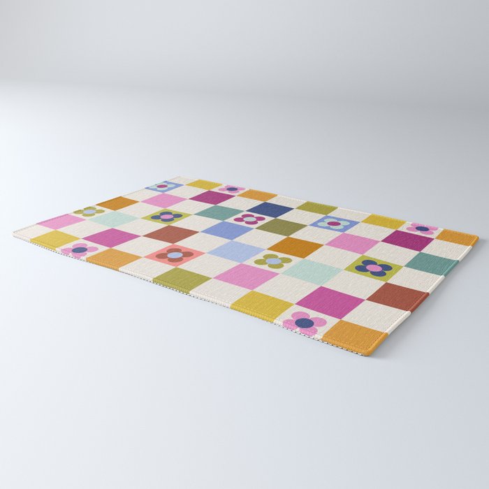 Check mate - retro floral Rug Gallery Image 3