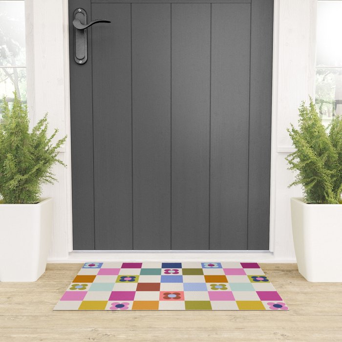 Check mate - retro floral Welcome Mat Gallery Image 3