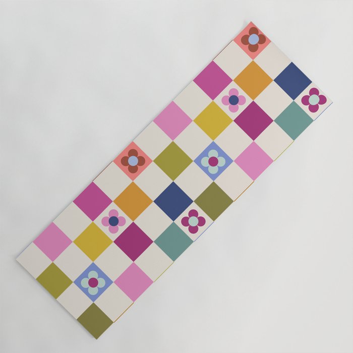 Check mate - retro floral Yoga Mat Gallery Image 1