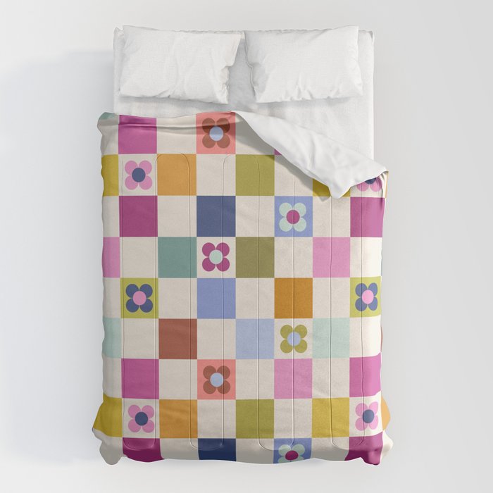 Check mate - retro floral Comforter Gallery Image 1