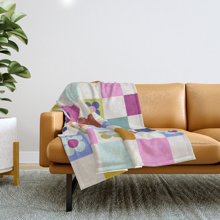 Check mate - retro floral Throw Blanket Gallery Image 1