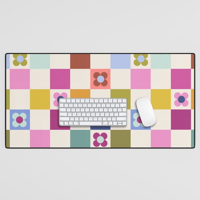 Check mate - retro floral Desk Mat Gallery Image 1