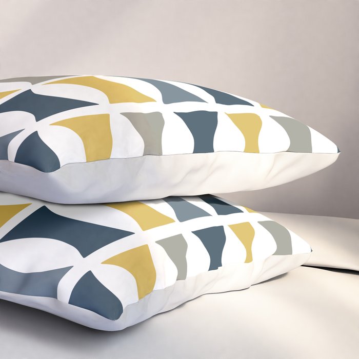 Mid Century Modern Geometric Pattern Navy Blue, Mustard Yellow, Gray Pillow Sham Gallery Image 3