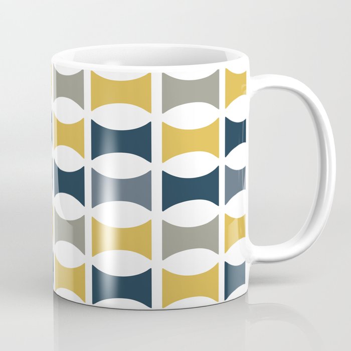 Mid Century Modern Geometric Pattern Navy Blue, Mustard Yellow, Gray Coffee Mug