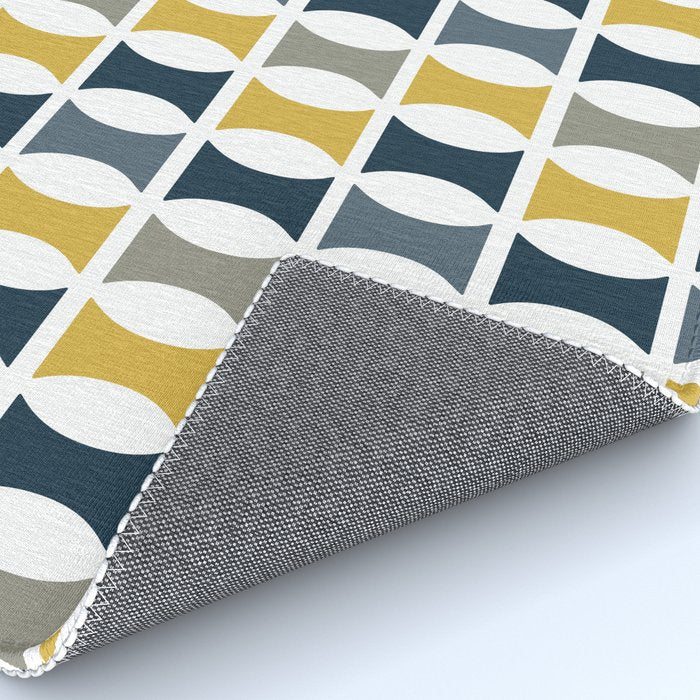 Mid Century Modern Geometric Pattern Navy Blue, Mustard Yellow, Gray Rug Gallery Image 4