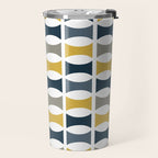Mid Century Modern Geometric Pattern Navy Blue, Mustard Yellow, Gray Travel Mug Gallery Image 2