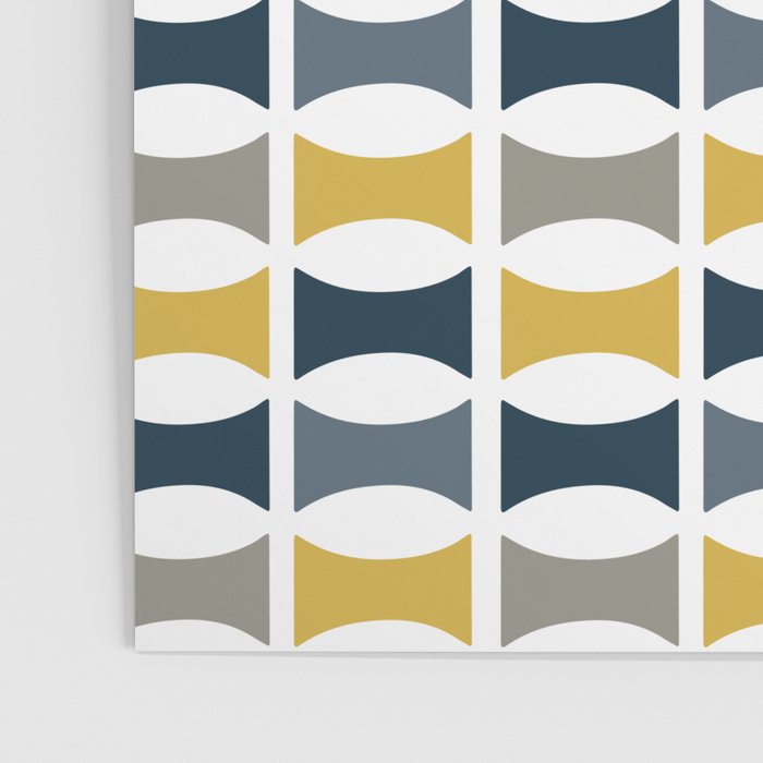 Mid Century Modern Geometric Pattern Navy Blue, Mustard Yellow, Gray Poster Gallery Image 3