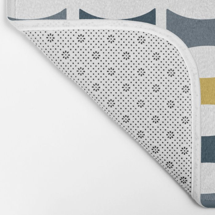 Mid Century Modern Geometric Pattern Navy Blue, Mustard Yellow, Gray Bath Mat Gallery Image 2