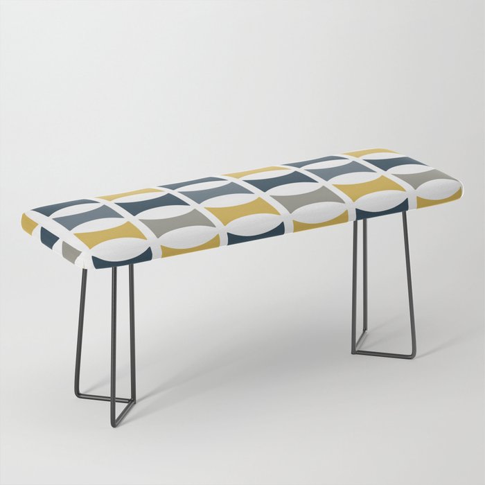 Mid Century Modern Geometric Pattern Navy Blue, Mustard Yellow, Gray Bench Gallery Image 1