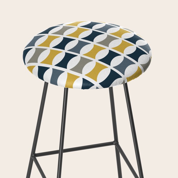 Mid Century Modern Geometric Pattern Navy Blue, Mustard Yellow, Gray Stool Gallery Image 2
