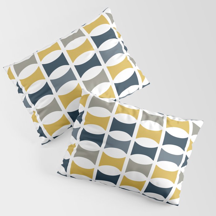 Mid Century Modern Geometric Pattern Navy Blue, Mustard Yellow, Gray Pillow Sham Gallery Image 3