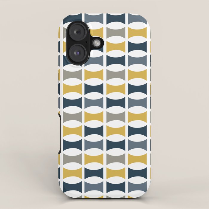 Mid Century Modern Geometric Pattern Navy Blue, Mustard Yellow, Gray iPhone Case Gallery Image 1
