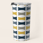 Mid Century Modern Geometric Pattern Navy Blue, Mustard Yellow, Gray Travel Mug Gallery Image 3