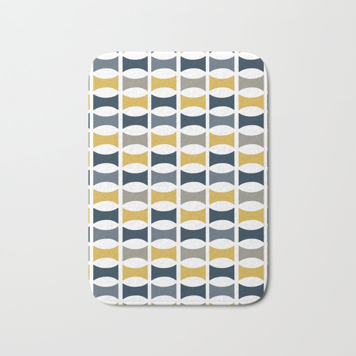 Mid Century Modern Geometric Pattern Navy Blue, Mustard Yellow, Gray Bath Mat Gallery Image 1