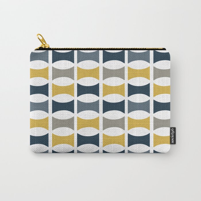 Mid Century Modern Geometric Pattern Navy Blue, Mustard Yellow, Gray Carry All Pouch Gallery Image 1