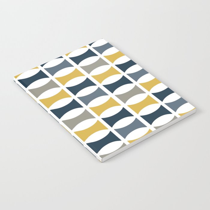 Mid Century Modern Geometric Pattern Navy Blue, Mustard Yellow, Gray Notebook Gallery Image 2