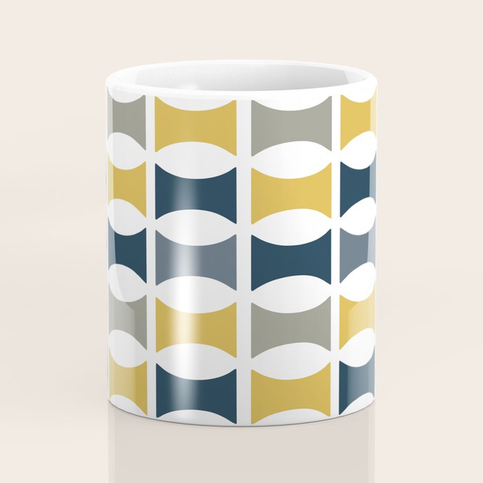 Mid Century Modern Geometric Pattern Navy Blue, Mustard Yellow, Gray Coffee Mug Gallery Image 4