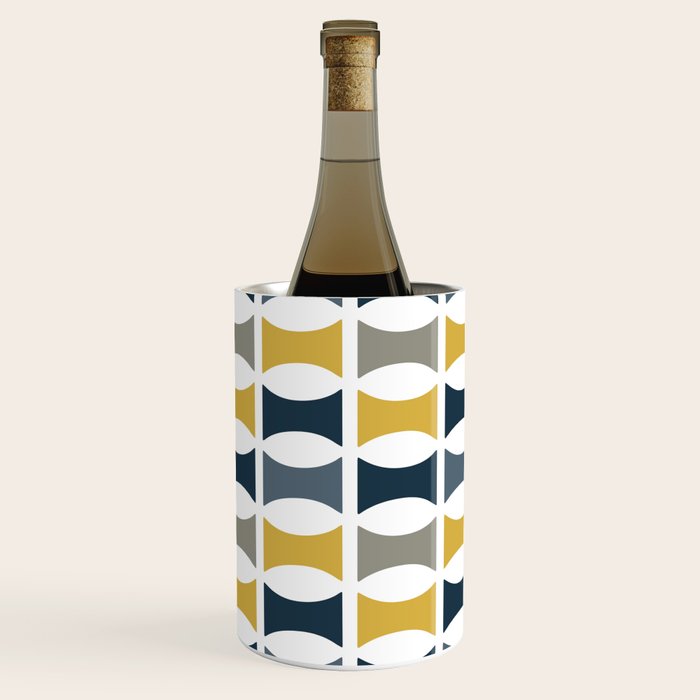 Mid Century Modern Geometric Pattern Navy Blue, Mustard Yellow, Gray Wine Chiller Gallery Image 1