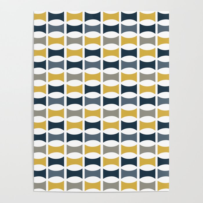 Mid Century Modern Geometric Pattern Navy Blue, Mustard Yellow, Gray Poster Gallery Image 4
