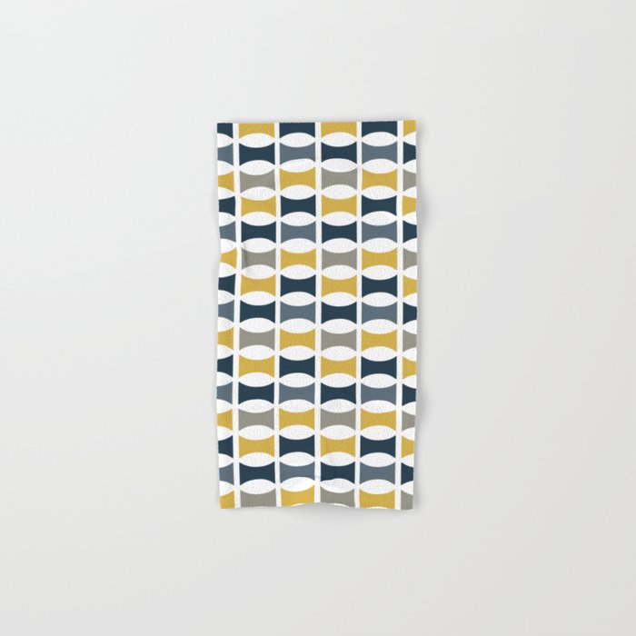 Mid Century Modern Geometric Pattern Navy Blue, Mustard Yellow, Gray Bath Towel Gallery Image 1