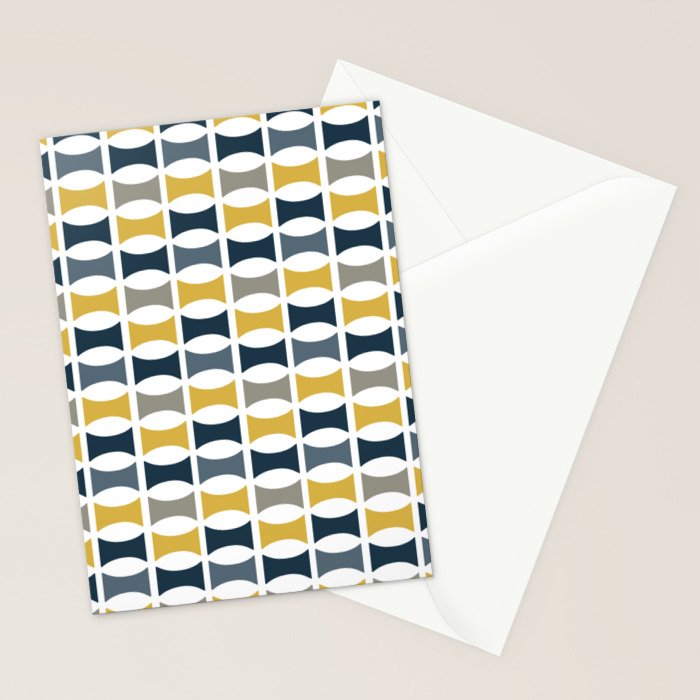 Mid Century Modern Geometric Pattern Navy Blue, Mustard Yellow, Gray Stationery Card Gallery Image 2