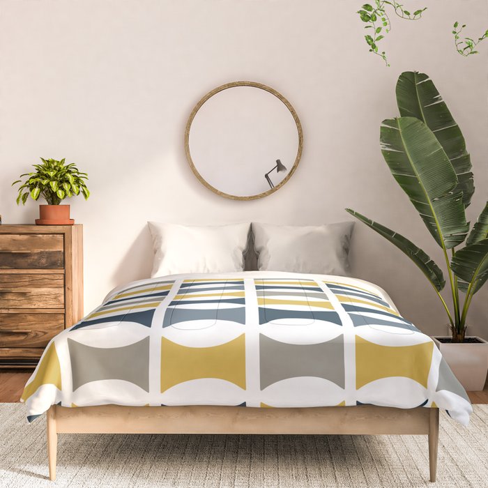 Mid Century Modern Geometric Pattern Navy Blue, Mustard Yellow, Gray Comforter Gallery Image 3