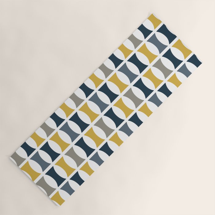 Mid Century Modern Geometric Pattern Navy Blue, Mustard Yellow, Gray Yoga Mat Gallery Image 1