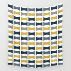 Mid Century Modern Geometric Pattern Navy Blue, Mustard Yellow, Gray Wall Tapestry Gallery Image 4