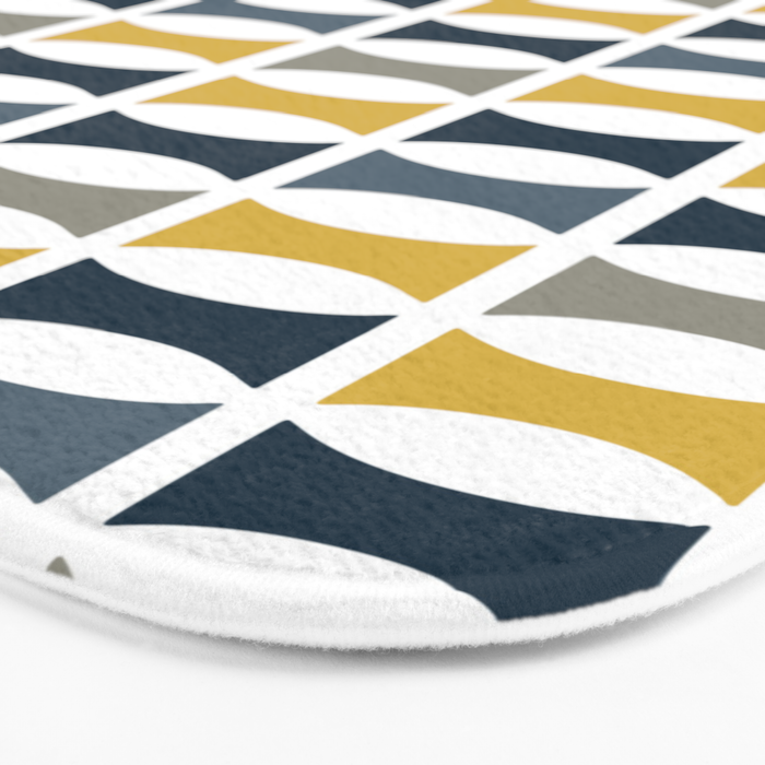 Mid Century Modern Geometric Pattern Navy Blue, Mustard Yellow, Gray Bath Mat Gallery Image 3