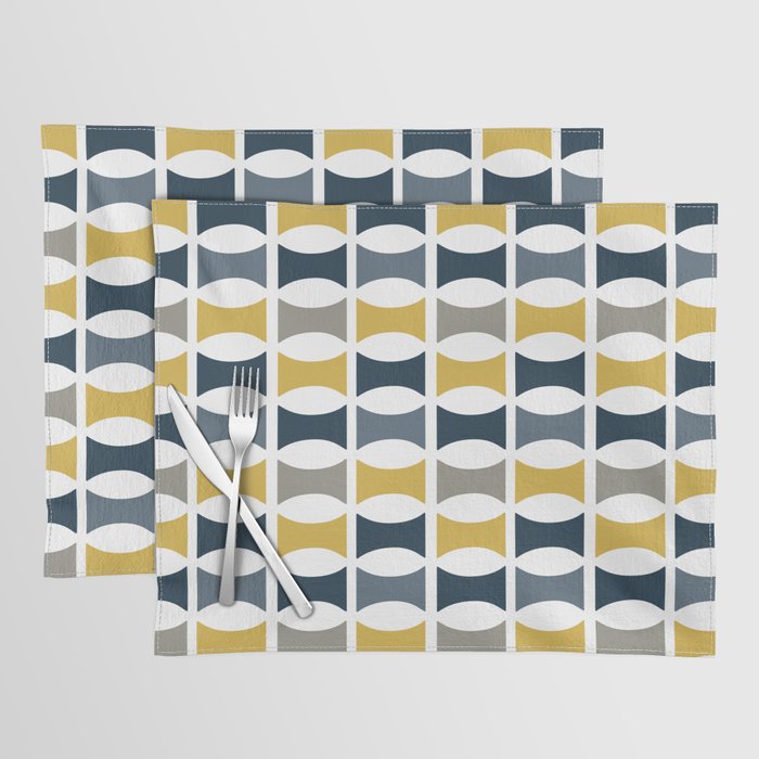 Mid Century Modern Geometric Pattern Navy Blue, Mustard Yellow, Gray Placemat Gallery Image 1