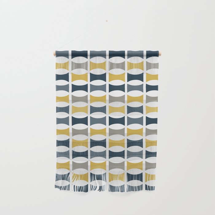 Mid Century Modern Geometric Pattern Navy Blue, Mustard Yellow, Gray Wall Hanging