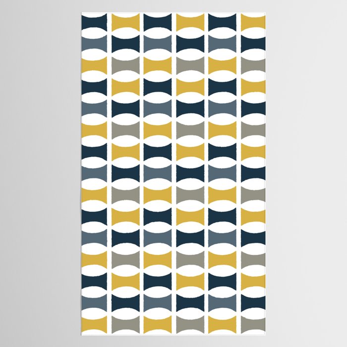 Mid Century Modern Geometric Pattern Navy Blue, Mustard Yellow, Gray Tablecloth Gallery Image 2