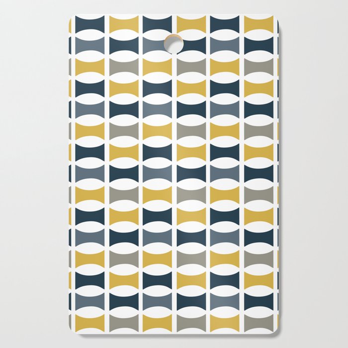 Mid Century Modern Geometric Pattern Navy Blue, Mustard Yellow, Gray Cutting Board Gallery Image 1