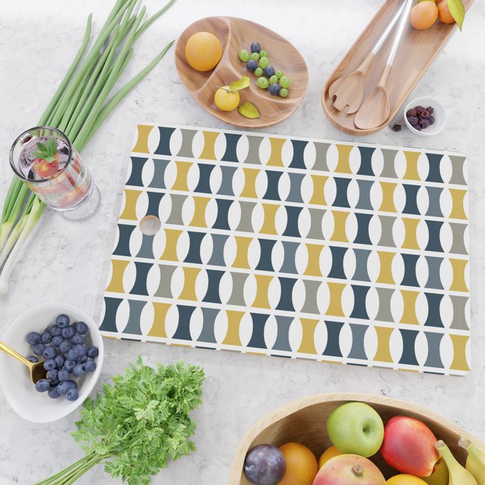 Mid Century Modern Geometric Pattern Navy Blue, Mustard Yellow, Gray Cutting Board Gallery Image 2