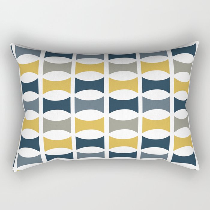 Mid Century Modern Geometric Pattern Navy Blue, Mustard Yellow, Gray Rectangular Pillow Gallery Image 2