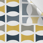 Mid Century Modern Geometric Pattern Navy Blue, Mustard Yellow, Gray Wall Tapestry Gallery Image 3