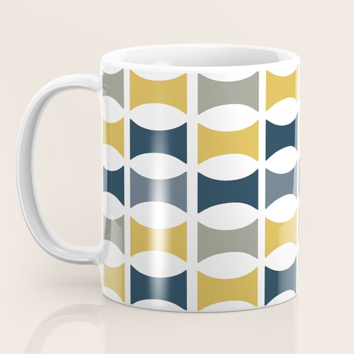 Mid Century Modern Geometric Pattern Navy Blue, Mustard Yellow, Gray Coffee Mug Gallery Image 3