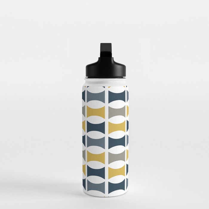 Mid Century Modern Geometric Pattern Navy Blue, Mustard Yellow, Gray Water Bottle Gallery Image 3
